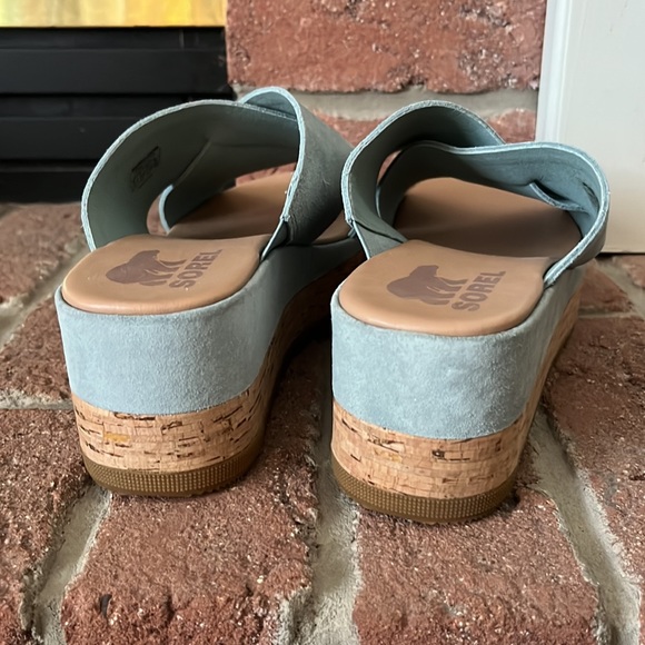 🩵Like New SOREL Cameron Flatform Mule Wedge Suede Sandals 8 - Picture 7 of 11